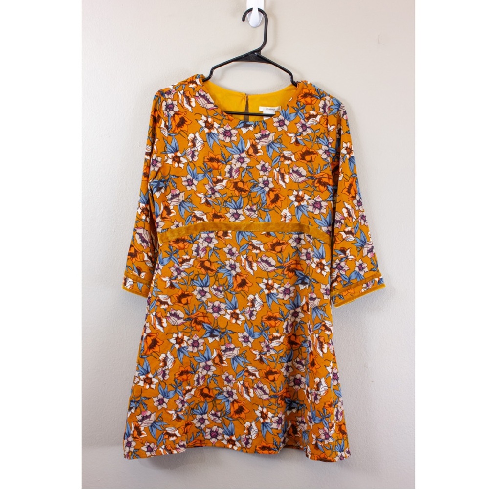 Mustard yellow floral midi dress